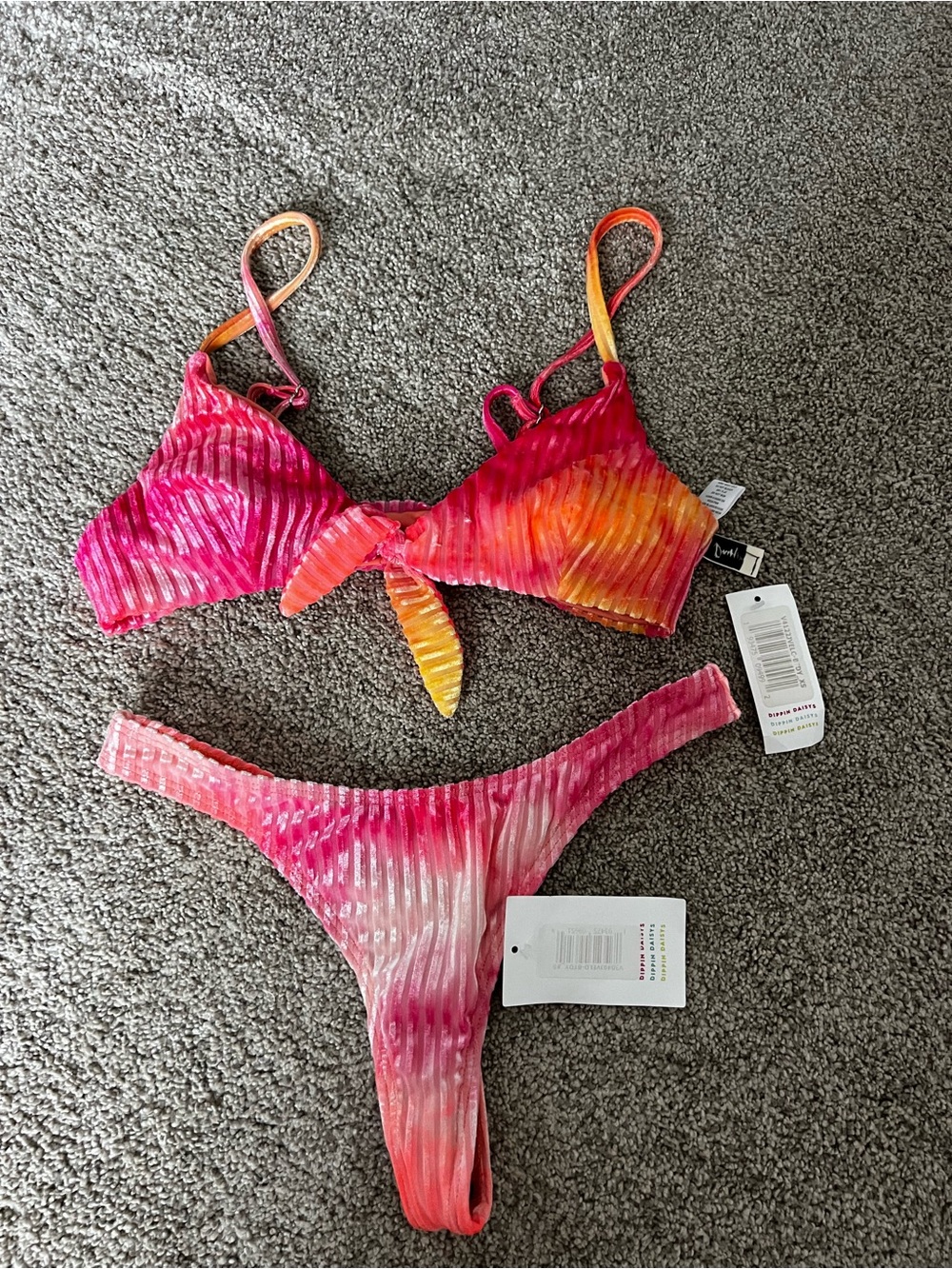 Dippin Daisy’s Ribbed Bikini Set in Pink & Orange
